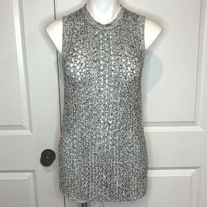 Theory Meenaly E Iras Black White Marled Open Knit Sleeveless Sweater P/XS
